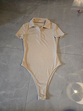 Shein Beige Polo One-Piece Bodysuit